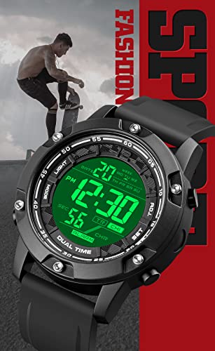 Image of Gosasa Big Face Men Digital Sports Watch Water Resistant Outdoor Easy Read Military Back Light Black Watch