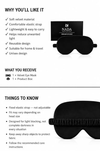 Image of Eye Mask for Sleeping for Women, Velvet Super Soft Sleep Mask Blind Fold for Comfortable Sleep, Travelling, Meditation & Relaxation, Eye Pad for Girls, Blind Fold for Sleeping - Black (Pack of 1)
