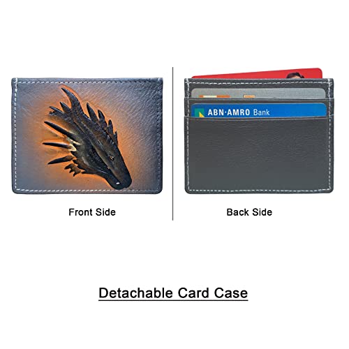 Balona Genuine Leather Anti-Theft Rfid-Blocking 3D Dragon Printed Gifting Bifold Wallet With Detachable Credit Card Case For Men (Coin Pocket - Grey) #TOP5