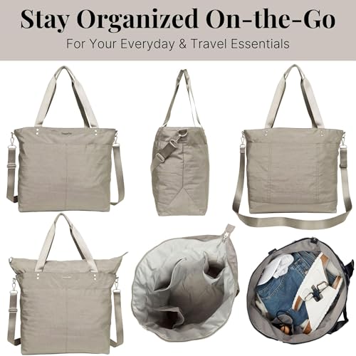 Image of Baggallini Carryall Tote - Lightweight Nylon Zipper Top Weekender Travel Beach Bag w /Luggage Sleeve