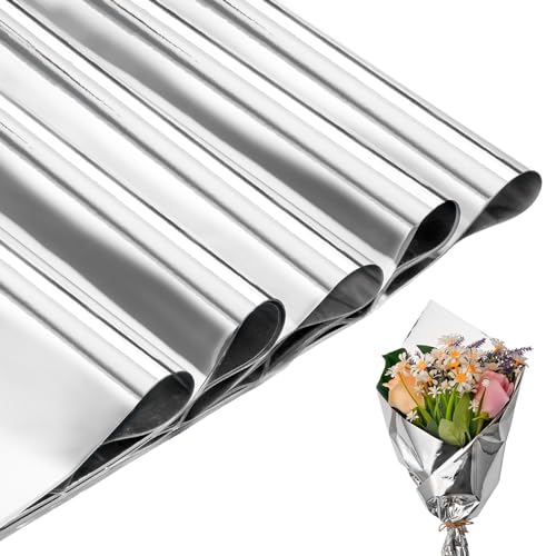 60 Sheets Metallic Wrapping Paper Silver Wrapping Paper Sheets Foil Gift Wrapping Paper for Wedding Birthday Valentines Day Christmas Baby Shower Festive Decoration (43cm/16.9in)