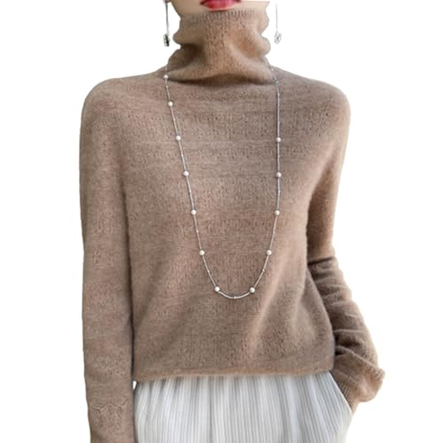Cashmere Turtleneck Sweater Women, Wool Sweaters Women, 100% Cashmere Long Sleeve Turtleneck Hollow Knit Jumpers (Gold,Large)