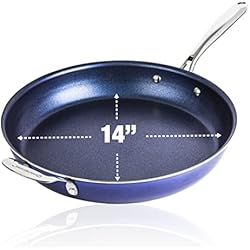 Sartenes Diamond Stone Granitestone Blue Sartén antiadherente de 14 pulgadas con superficie ultrarresistente con triple capa de minerales y diamantes, apta para sartén abierta de tamaño familiar, horno y lavavajillas