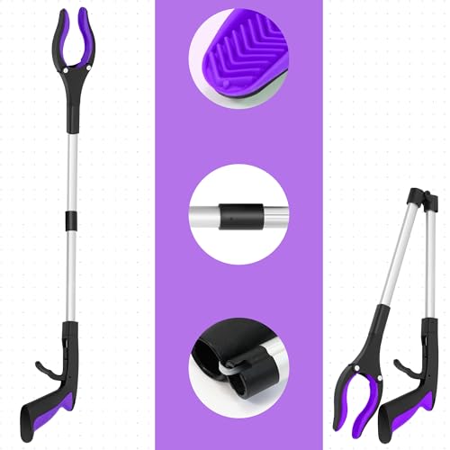 Grabber Reacher Tool - 32” Reacher Grabber Tool with Strong Magnetic and Swivel Head - Heavy Duty Pick Up Stick Grabbers for Seniors, Trash, Surgery Recovery Must Haves Gifts(Purple) - Image 6