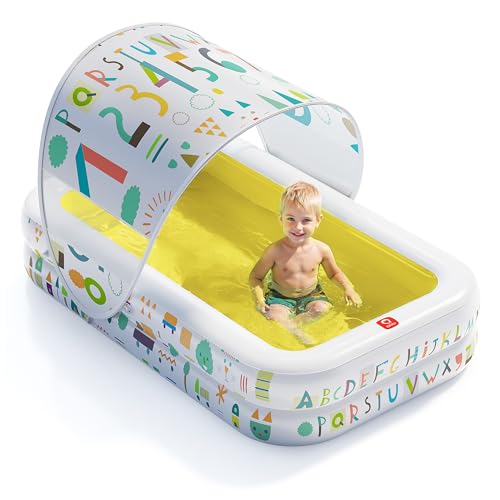 Image of QPAU Kiddie Pool with Canopy, Inflatable Design, 65 x 39 in, Yellow