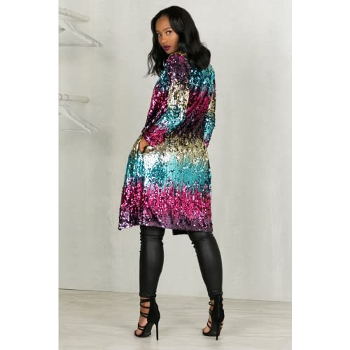 Image of Womens Colorful Sparkly Full Sequins Cover Ups Long Sleeve Open Front Sequin Cardigan Coat Jacket Party Clubwear (L) Multicoloured