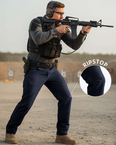 PIDO YOGA Men's Stretch Tactical Pants Waterproof Ripstop Fabric Cargo Pants Lightweight Casual Hiking Outdoor Work Pants (No Belt),Navy Blue — view 4
