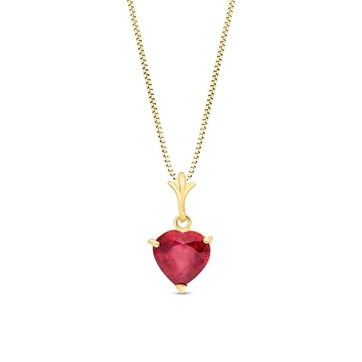 Galaxy Gold GG 18 INCH 18" 14k Solid Yellow Gold Necklace Heart-Shaped Ruby Handcrafted Fine Jewelry Solid Gold Genuine Gemstone. Anniversary Birthday Mother's Day Valentines Graduation, Christmas Gift Made in USA Available in Yellow, Rose White gold