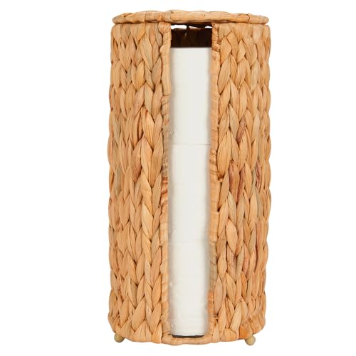 FairyHaus Wicker Toilet Paper Storage Basket with Lid 3 Rolls Natural Water Hyacinth Toilet Paper Holder with Storage Handwoven Toilet Paper Holder Stand Basket for Bathroom
