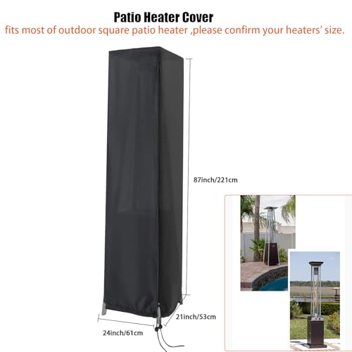Aidetech Patio Heater Cover, Outdoor Propane Heater Covers for Pyramid Heater with Zipper Waterproof, Black - 87" H x 21" W x 24" D by Aidetech - Image 2