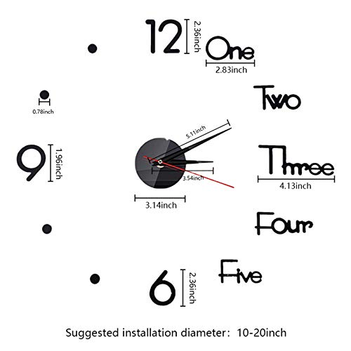 10-20 Inch Diy Wall Clock 3D Frameless Silent Non Ticking, Black Round Battery Operated Modern Wall Clocks For Living Room Bedroom Office Home And Kitchen #TOP1