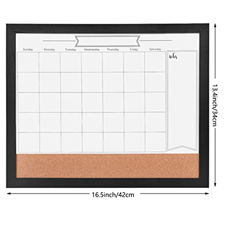 Toraso Whiteboard Calendar & Corkboard, 13" X 17" Magnetic Surface Combination Dry Erase White Board & Bulletin Board, Black Wood Framed Calendar/Cork Combo Board(Zhyl-Bk-3442) #TOP1