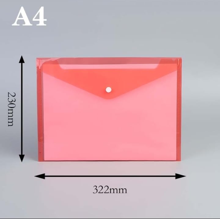 Image of ADA Envelope Design Document Certificates File Folder Bag Multicolor Holder Storage Case Snap Button Folder Clear Plastic Container for A4, FS Legal Size Papers Stationery (Pack of 5)