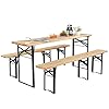 Vingli folding picnic tables with benches set weather resistant wooden beer garden table bench 3 piece portable fold up camping bbq table wcarrying handles  urban country home decor