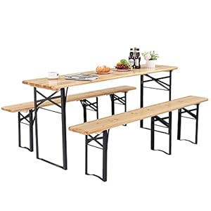 Vinglifoldingpicnictableswithbenchessetweatherresistantwoodenbeergardentablebench3pieceportablefoldupcampingbbqtablewcarryinghandles Urban Country Home Decor Vingli folding picnic tables with benches set weather resistant wooden beer garden table bench 3 piece portable fold up camping bbq table wcarrying handles urban country home decor