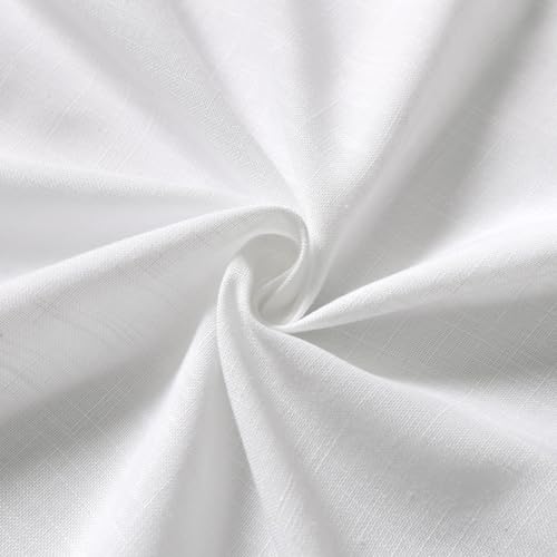 Image of White Kitchen Cafe Curtains 45 Inch Length 2 Panel Set Back Tab Pocket Semi Sheer Light Filtering Short Curtain Natural Farmhosue Small Curtains for Basement Window Bathroom Living Room 52x45