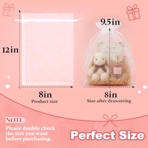 Image of Crweety 50 Pack White Organza Bags 8x12 Inch, Small Mesh Gift Bags for Jewelry Sachet, Elegant Small Mesh Bag Drawstring for Candy Wedding Party Favor, Bridal Shower, Baby Shower & Graduation