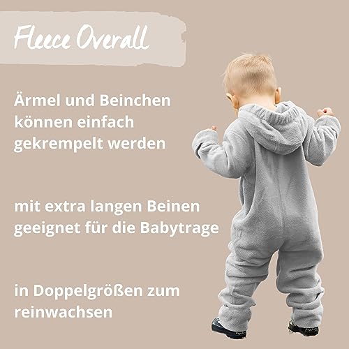 Hoppediz Baby Overall aus Fleece, extra lange Beine - perfekt für die Babytrage, Umschlagbündchen, Daumenloch - anthrazit 92-98