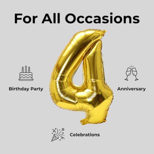 Image of YPSelected 32 Inch Large Foil Helium Number Balloon Birthday Wedding Party 0-9 (Gold, 4)
