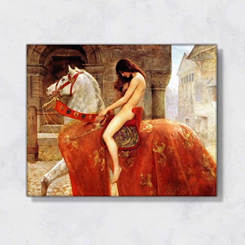 Lady Godiva By John Collier - (Framed, 20X24 Inch) Museum Quality Giclee Canvas Print - Elegant Wall Art For Home Decor - Ready To Hang, Floating Frame Options Available #TOP15