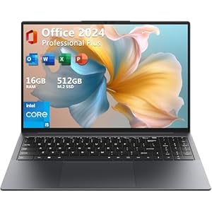 EYY Computadora Portátil de 16″ Procesador Core i5, Portátil 16GB(8+8) RAM 512GB SSD, Pantalla FHD 1920 x 1200 16:10, Notebook con Teclado Retroiluminado, WiFi, BT5.0, Soporte
