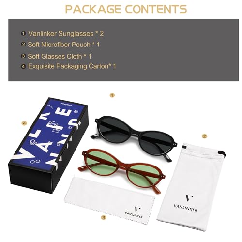 Image of VANLINKER Trendy Oval Polarized Sunglasses for Women Men Small 90s Style Retro Cat Eye Frame Narrow Sleek Design VL9847