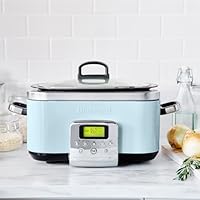 GreenPan Slow Cooker Blue Haze, 6L Dishwasher safe pot, Vibrant LCD display, Easy One-touch presets, One-Step Browing, Extra-tough exterior, Countertop friendly