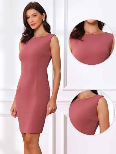 Image of Allegra K Sheath Dress for Women's Business Teacher Sleeveless Boat Neck Dressy Casual Office Dresses