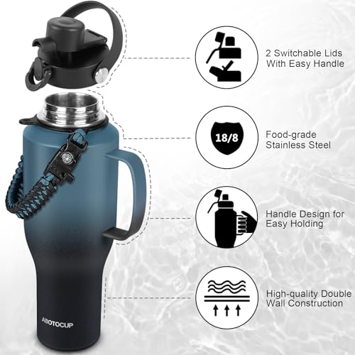 Image of ABOTOCUP Water Bottle 40oz, Insulated Tumblers with Handle & Straw Lid, Insulated Water Bottle Fits in Cup Holder, Double Wall BPA-Free, Stainless Steel Travel Cup Leak-proof to Keep Cold 24H&Hot12H