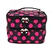 BONAMART ® Double Layer Cosmetic Bag Black with Pink Dot Travel Toiletry Cosmetic Makeup Bag Organizer With Mirror
