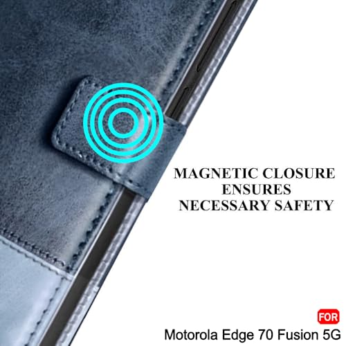 Image of TheGiftKart Flip Back Cover Case for Motorola Moto Edge 70 Fusion 5G | Dual-Color Leather Finish | Inbuilt Stand & Pockets | Wallet Style Flip Back Cover Case (Faux Leather, Blue & Sky)
