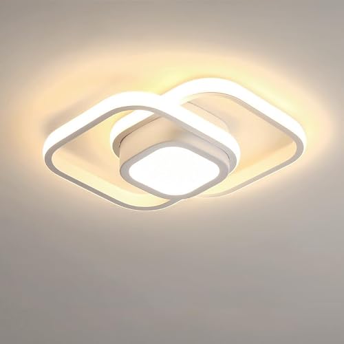 Luminária de Teto LED Moderna, Design Geométrico, 3 Modos de Iluminação, Luz Quente e Fria, Plafon Branco (Quadrado(32x25cm))