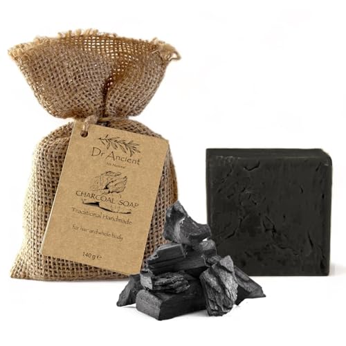 Dr.Ancient Jabón de Carbón Activado Orgánico Natural Tradicional Hecho a Mano Antiguo - Absolutamente Sin Químicos Jabón Puro Natural 140 g (Paquete de 1)