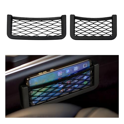 Ohleats 2 PCS Car Pocket Phone Nets Purse Phone Holder Mesh Storage Bag with Double Sided Tape Stick on Organizer Seat Side Back Automotive Storage Net Bag Car Accessories