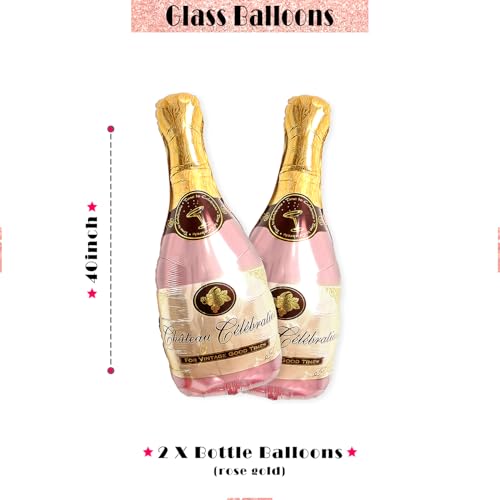Image of Bachelorette Party Balloons Set - 2 Champagne Bottles, 2 Champagne Glasses & 4 Diamond Ring Balloons - Engagement, Bridal Shower, Hen Party Decorations (2 Pac)
