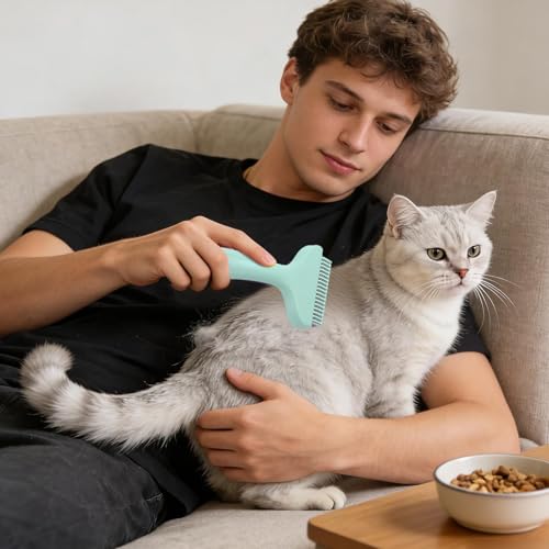 Cepillo para gatos con púas curvas de acero que elimina nudos sin tirones 2
