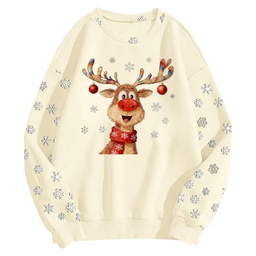 Womens Christmas Sweatshirt Reindeer Graphic Long Sleeve Holiday Pullover - image 3