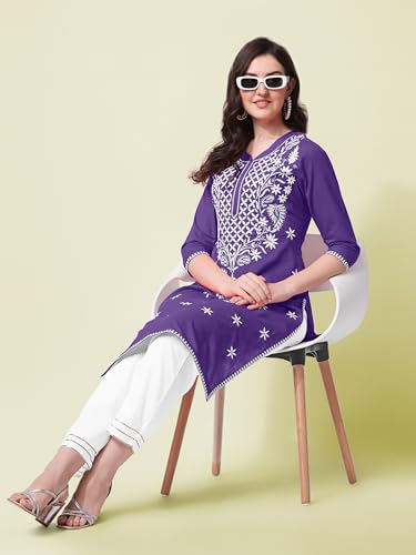 Image of MIRCHI FASHION Pure Cotton Lucknowi Chikankari Embroidered Kurta Set | Straight Fit Kurta Pant Outfit | Ethnic Office Wear & Daily Style 2 Piece Collection