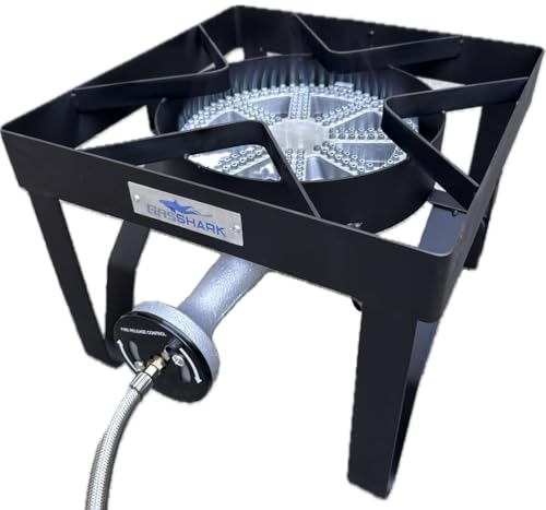 200,000 High BTU Propane Burner | High Pressure 0-20 PSI Steel Braided Hose with Adjustable Regulator | Heavy Duty Burner Stove for Outdoor Cooking, Frying, Boiling, and Camping