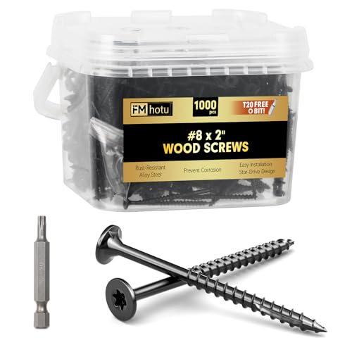 Image of #8 x 2 inch Deck Screws, 1000Pcs Star Drive Wood Screws, Rust Resistant Timber Screws for Timber /Log /Landscaping Wood, T20 Star Bit Included, Black