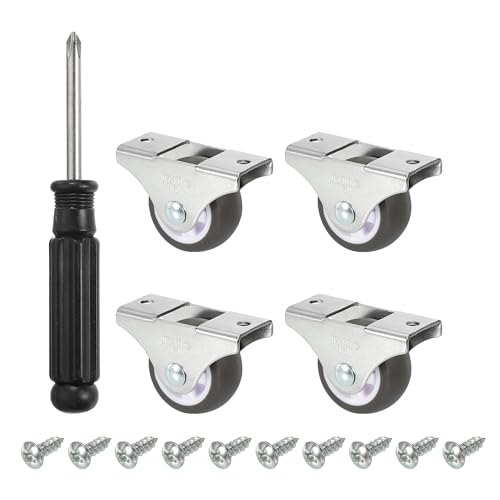 PATIKIL Mini Fixed Caster Wheel 1.5", 4 Pack TPE Rigid Roller with Metal Top Plate Screws for Furniture Small Cart Straight Line Movement, Brown