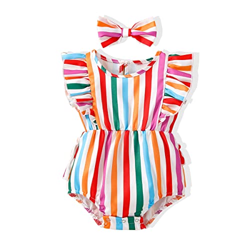 Image of JOPGEEY 0-3 months Newborn Baby Girls Romper Clothes Set Summer Infant Outfits 2PCS Ruffled Sleeveless Romper Casual Summer Jumpsuit One-Pieces Onesie