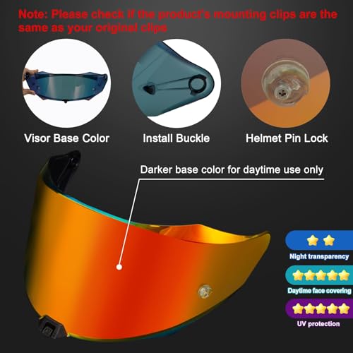 Image of PSLER Shatterproof Motorcycle Helmet Visor for KYT R2R,Deep Red