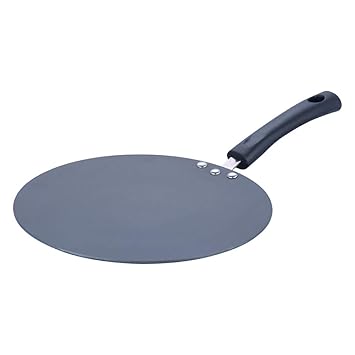 Vinod Aluminium Zest Non Stick Concave Tawa - 26.5 cm, 3mm / Roti, Chapati, Paratha Tawa/Triple Layer, Toxin Free, Riveted Bakelite Handle/Gas Base - Black (2 Year Warranty)