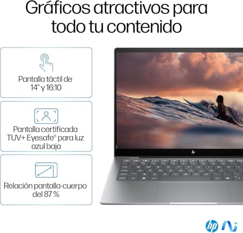 HP OmniBook X AI 14-fe0001ns - Ordenador portátil IA de 14" 2.2k multitáctil QC Snapdragon X1E-78-100, 32 GB RAM, 1TB SSD, Snapdragon X Elite, Windows 11 Gris - Teclado QWERTY Español, 1000GB, 32GB