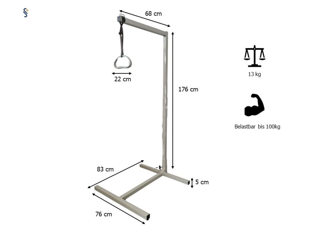 Rehaforum Supporto universale per letto in acciaio, con manico triangolare, autoportante, per letto normale, maniglia trapezoidale