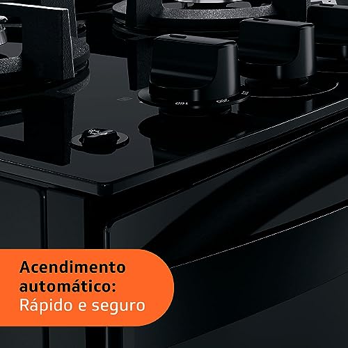 Fogão de Piso Brastemp 4 Bocas com mesa de vidro e grades duplas de ferro fundido Preto – BFO4VAE – Bivolt