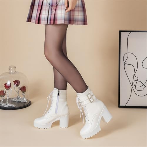 Image of FOREADA Goth Platform Heel Combat Boots Women Pearl Lace Victorian Booties