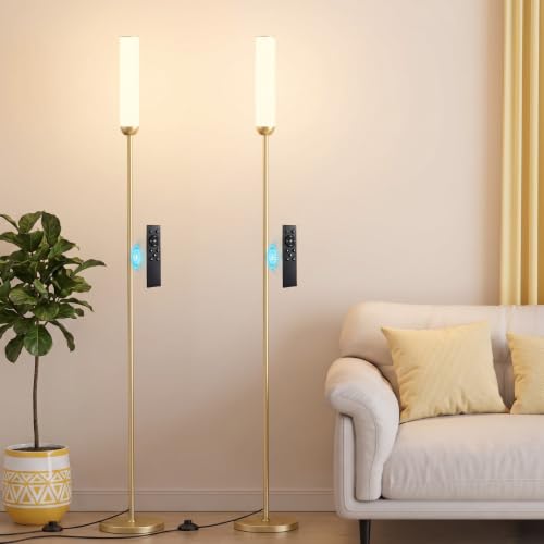 Image of Ambimall LED Floor Lamps with Remote Control Set of 2, Foot Switch, Gold