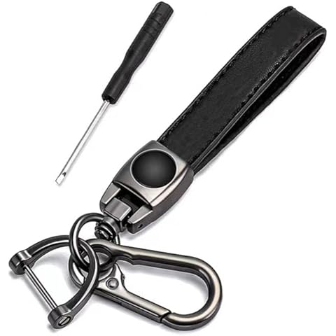 Genuine Leather Car Keychain, Universal Key Fob Keychain Leather Key Chain Holder for Men and Women, 360 Degree Rotatable, with Anti-lost D-ring with screwdriver Cover